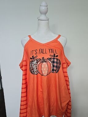 Orange Cold-Shoulder Fall Pumpkin Graphic Top